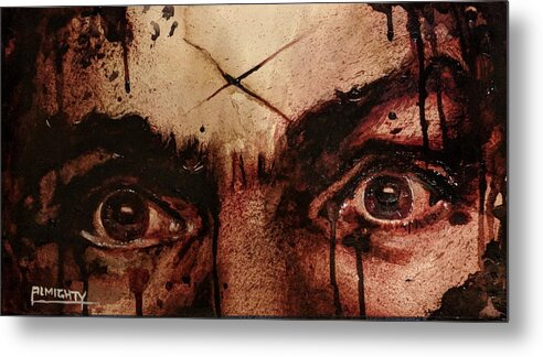 Ryan Almighty Metal Print featuring the painting CHARLES MANSONS EYES fresh blood by Ryan Almighty