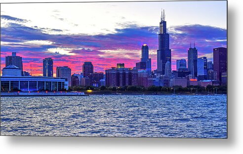 Chicago Metal Print featuring the photograph Chicago Skyline Sunset by Mitchell R Grosky