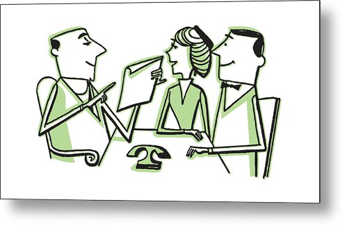 Adult Metal Print featuring the drawing Couple Going Over Contract with Realtor by CSA Images