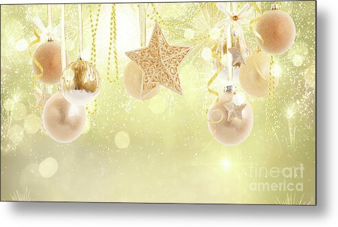 Christmas Metal Print featuring the photograph Golden christmas garland by Anastasy Yarmolovich