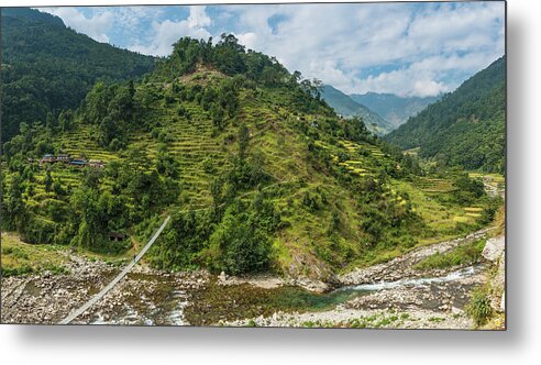 Scenics Metal Print featuring the photograph Himalya Hills Rope Bridge Canyon by Fotovoyager