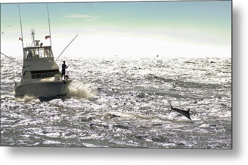 Marlin Metal Print featuring the photograph Jumping Marlin off bow by David Shuler