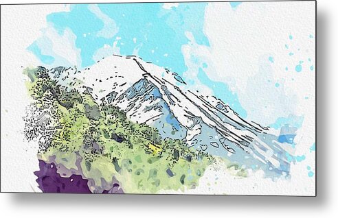 Nature Metal Print featuring the painting Kurdish Mountain of Cudi watercolor by Ahmet Asar by Celestial Images