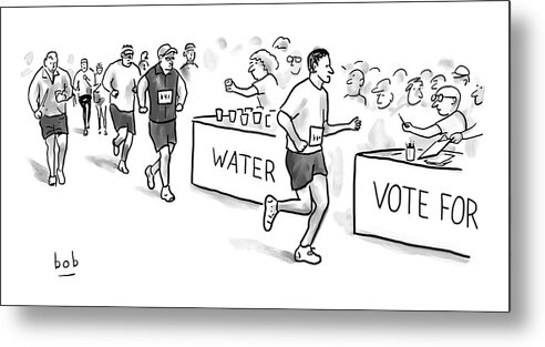New York City Metal Print featuring the drawing Marathon Voting by Bob Eckstein