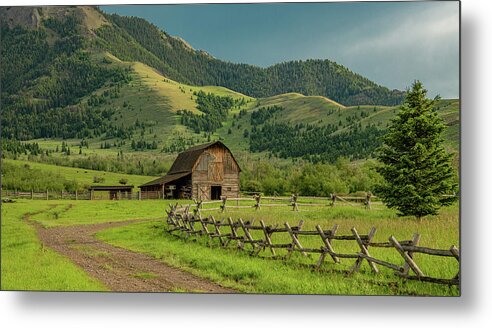 Barn Metal Print featuring the photograph Montana Country Evening by Marcy Wielfaert
