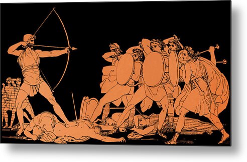Bow Metal Print featuring the painting Odysseus Killing The Suitors Of His Wife Penelope On The Island Of Ithaca by Greek School