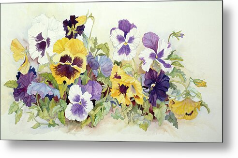 Pansy Metal Print featuring the painting Pansies In Yellow- Purple by Joanne Porter