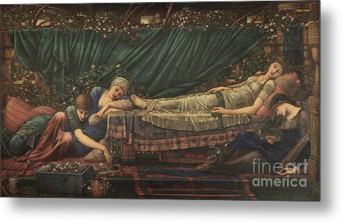 Pre-raphaelite Metal Print featuring the drawing The Legend Of Briar Rose The Sleeping by Heritage Images