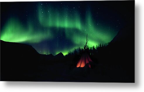 Scenics Metal Print featuring the photograph The Northern Lights Aurora by Nicolamargaret