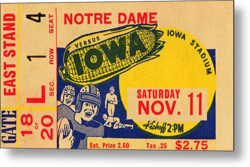 Iowa Metal Print featuring the mixed media 1939 Notre Dame vs. Iowa by Row One Brand