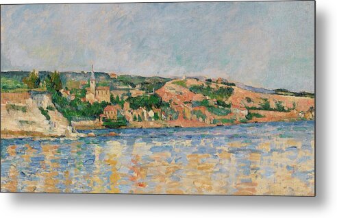 Paul Cezanne Metal Print featuring the painting Village at the Water's Edge #3 by Paul Cezanne