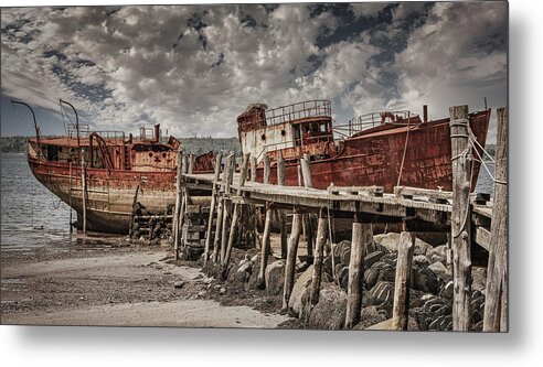 Maine Coast Metal Print featuring the photograph Abandoned Fishing Trawler 1 by Ron Long Ltd Photography