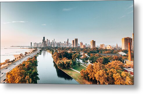 Lake Michigan Metal Print featuring the photograph Chicago Skyline From The Park by Franckreporter
