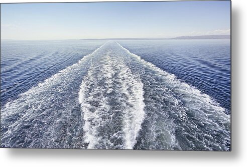 Non-urban Scene Metal Print featuring the photograph Ferry Trails In Calm Ocean. by James O'Neil