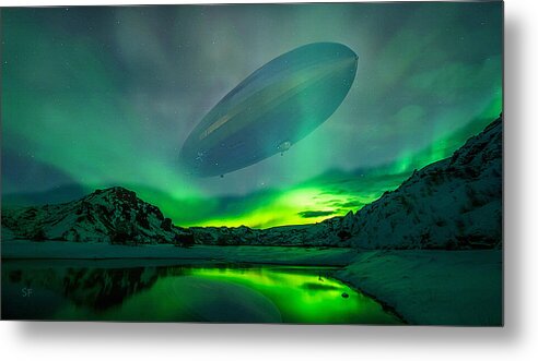 Airship Metal Print featuring the mixed media Ghost of an Airship by Shelli Fitzpatrick
