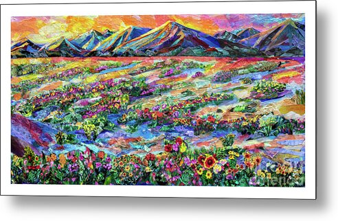 Collage Torn Paper Papers Torn-magazines Paper Mixed Media Colorful Desert Landscape High-desert Mojave Death Valley Death-valley Flower Flowers Deserts Mountain Mountainscollages Analog-collage Analog Metal Print featuring the mixed media Superbloom by Li Newton