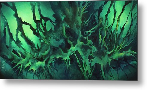 Green Metal Print featuring the painting ' Abstract Design' by Michael Lang