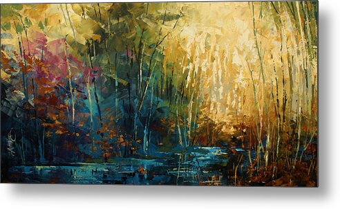 Landscape Metal Print featuring the painting ' Blue Lagoon ' by Michael Lang