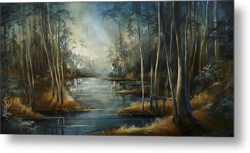 Woods Metal Print featuring the painting ' The Beginning ' by Michael Lang
