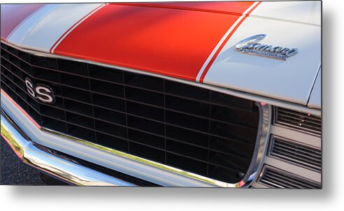 1969 Chevrolet Camaro Rs-ss Indy Pace Car Replica Grille - Hood Emblems Metal Print featuring the photograph 96 Inch Panoramic -1969 Chevrolet Camaro RS-SS Indy Pace Car Replica Grille - Hood Emblems by Jill Reger