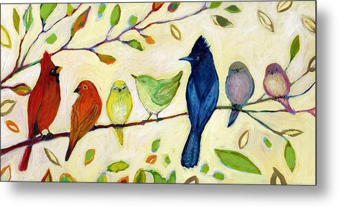 Bird Metal Print featuring the painting A Flock of Many Colors by Jennifer Lommers