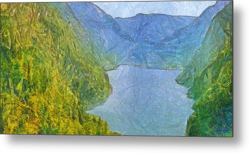 Fjord Metal Print featuring the digital art A Mountain Fjord by Digital Photographic Arts