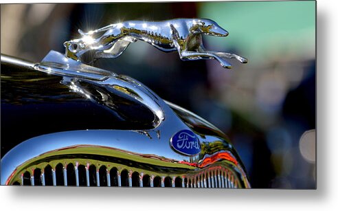 Black Metal Print featuring the photograph Ford Hood Ornement by Dean Ferreira