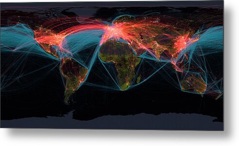 Earth Metal Print featuring the photograph Global Transport Networks On Night Map by Noaa