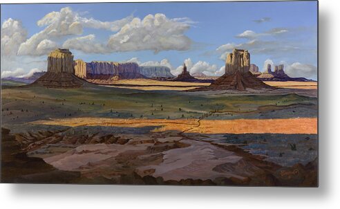 Grass Metal Print featuring the painting Gold Across the Valley Monument Valley by Timithy L Gordon