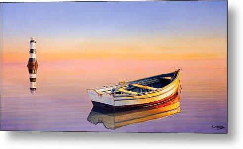 Boat Metal Print featuring the painting Golden Twilight by Horacio Cardozo