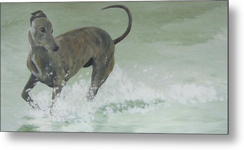 Greyhound Metal Print featuring the painting Jazz at the beach by Susan Richardson