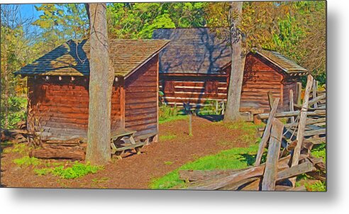 Oliver Miller Homestead Metal Print featuring the digital art Log House and Outbuildings / Oliver Miller Homestead by Digital Photographic Arts