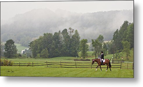 Dressage Metal Print featuring the photograph Misty Morning Ride by Joan Davis