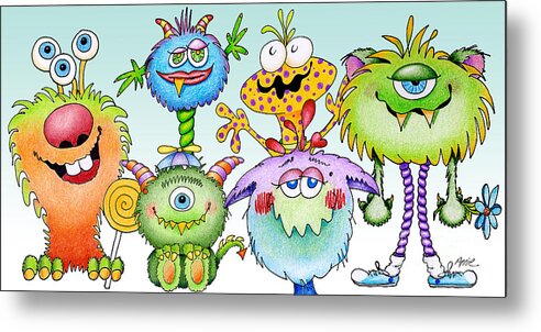Color Pencil Metal Print featuring the painting Monster Friends by Annie Troe