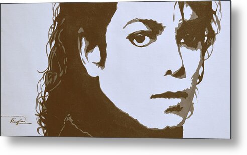 Original Metal Print featuring the painting original black an white acrylic paint art- portrait of Michael Jackson#16-2-4-12 by Hongtao Huang