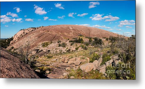 Enchanted Rock Metal Print featuring the photograph Panorama of Enchanted Rock State Natural Area - Fredericksburg Texas Hill Country by Silvio Ligutti