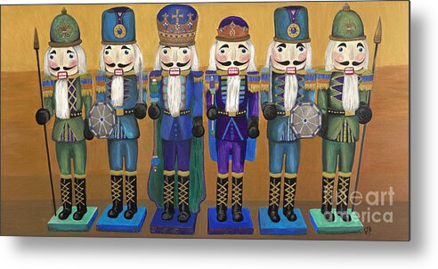 Nutcrackers Metal Print featuring the painting Peacock Nutcrackers by Patty Vicknair