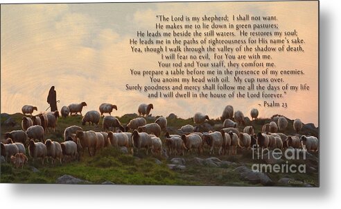 Sheep Metal Print featuring the painting Sheep and the 23rd Psalm by Constance Woods