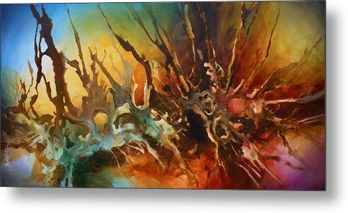 Abstract Metal Print featuring the painting 'Random Search' by Michael Lang