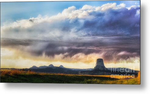 Storm Metal Print featuring the photograph Storm Clouds Over Devils Tower by Sophie Doell