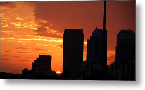 Buildings Metal Print featuring the photograph Sun setting on Downtown Tampa by Chauncy Holmes