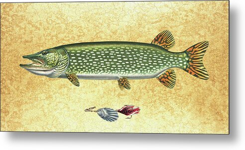 Jon Q Wright Metal Print featuring the painting Antique Lure and Pike by JQ Licensing