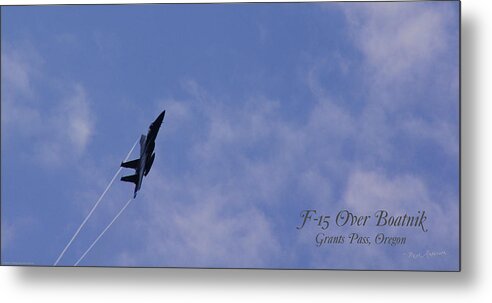 F-15 Metal Print featuring the photograph F-15 Flyover at Grants Pass TEXT version by Mick Anderson