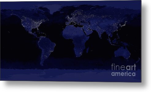 Color Image Metal Print featuring the photograph Global View Of Earths City Lights by Stocktrek Images