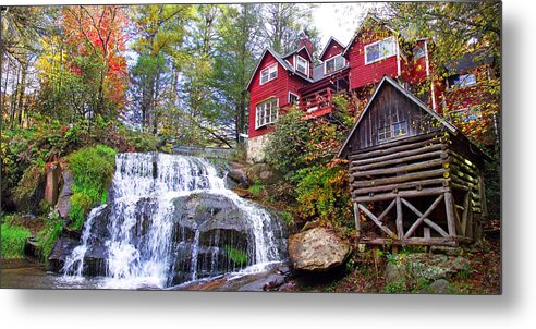 Shoal Creek Metal Print featuring the photograph Red House by the Waterfall 2 by Duane McCullough