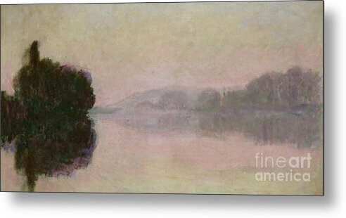 La Seine; Effet Du Soir; River; Impressionist; Reflection; Cloudy; Yvelines; Reflet; Evening; Water; Tree; Trees; Monet; Claude Metal Print featuring the painting The Seine at Port-Villez - Evening Effect by Claude Monet