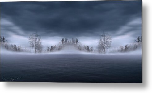 One Cold Dark Misty Evening Metal Print featuring the photograph Veil of Mist by Lourry Legarde