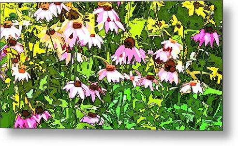 Flowers Metal Print featuring the digital art Echinacea Imagined #1 by Linda Mears