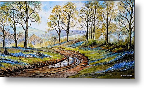 Bluebells In The New Forest Metal Print featuring the painting Bluebells in the New Forest #4 by Andrew Read