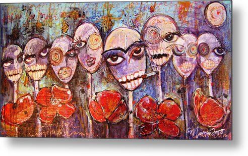 Dia De Los Muertos Metal Print featuring the painting 5 Poppies for the Dead by Laurie Maves ART